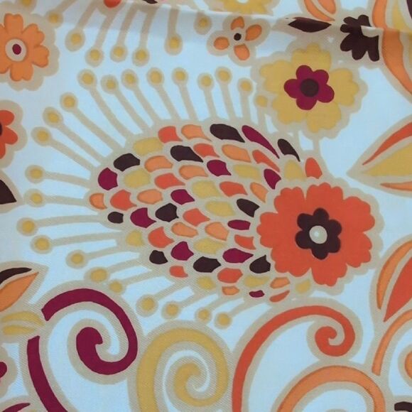Vintage MCM Square Floral Orange and Brown Scarf - Picture 6 of 10